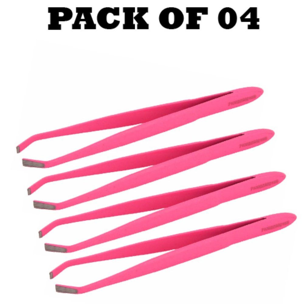Forgica Professional Stainless Steel Plain Coating Tweezers Pack of 04
